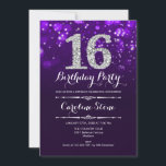16th Birthday - Purple Silver Invitation<br><div class="desc">16th Birthday Invitation.
Elegant purple white design with faux glitter silver. Adult birthday. Features diamonds and script font. men or women bday invite.  Perfect for a stylish birthday party. Message me if you need further customization.</div>