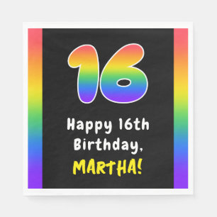 16th Birthday: Rainbow Spectrum # 16, Custom Name Napkin