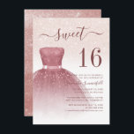 16th Birthday Rose Gold Glam Sixteen Birthday Invitation<br><div class="desc">Featuring a pretty blush pink dress and faux rose gold glitter with modern script and popular typography,  this birthday invitation is perfect for a princess celebrating her sweet 16th birthday. 

Easily add your party details by clicking the "Personalise" button above.</div>