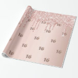 16th Birthday rose gold glitter drips pink Wrapping Paper<br><div class="desc">Elegant,  classic,  glamourous and feminine style party wrapping paper for a Sweet 16,  16th birthday. A girly pink,  rose gold background decorated with faux rose gold glitter drips and.  Number 16 is written with a trendy balloon style font.</div>