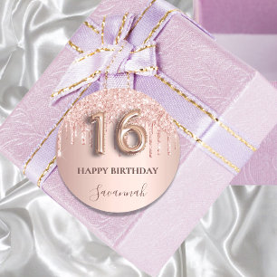 16th birthday rose gold pink classic round sticker