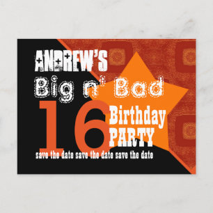 16th Birthday Save the Date Orange Diagonal A02 Announcement Postcard