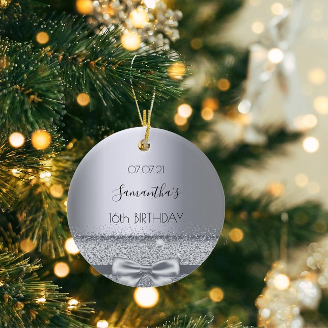 16th birthday silver elegant metallic name ceramic tree decoration (Creator Uploaded)