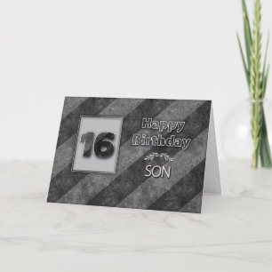 16th BIRTHDAY, Son, Grunge Grey Stripes Card