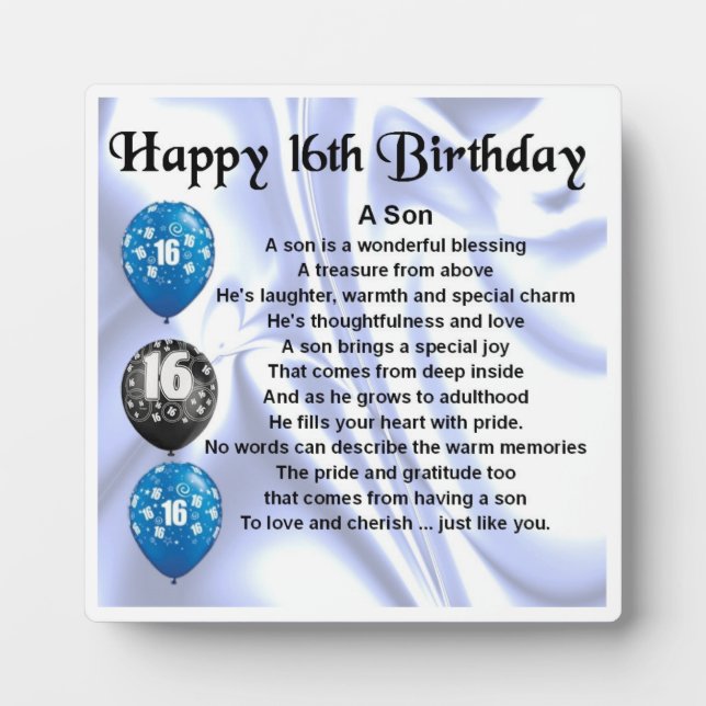 16th  Birthday Son Poem Plaque (Front)