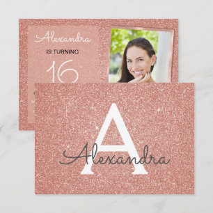 16th Birthday Sparkle Rose Gold Blush Pink Photo Invitation