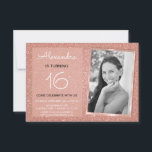 16th Birthday Sparkle Rose Gold Blush Pink Photo Invitation<br><div class="desc">Girl's Sweet 16th Birthday Party Elegant Faux Sparkle and Glitter Rose Gold or Blush Pink Monogrammed Birthday Invitations are perfect for a Rose Gold or Blush Pink Birthday Party. These Black and White Photo or Picture Invitations are perfect for a Sweet Sixteenth Birthday Party. You can update the invitation card...</div>