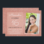 16th Birthday Sparkle Rose Gold Blush Pink Photo Invitation<br><div class="desc">Girl's 16th Birthday Party Elegant Faux Sparkle and Glitter Rose Gold or Blush Pink Birthday Invitations are perfect for a Rose Gold or Blush Pink Birthday Party. These Photo or Picture Invitations are perfect for a Sixteenth Birthday Party. You can update the invitation card to include your own photo, name...</div>