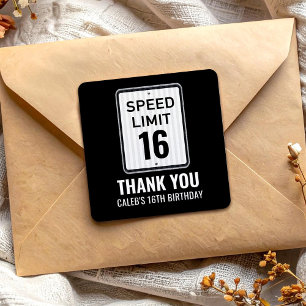 16th Birthday Speed Limit Black and White Sign Square Sticker