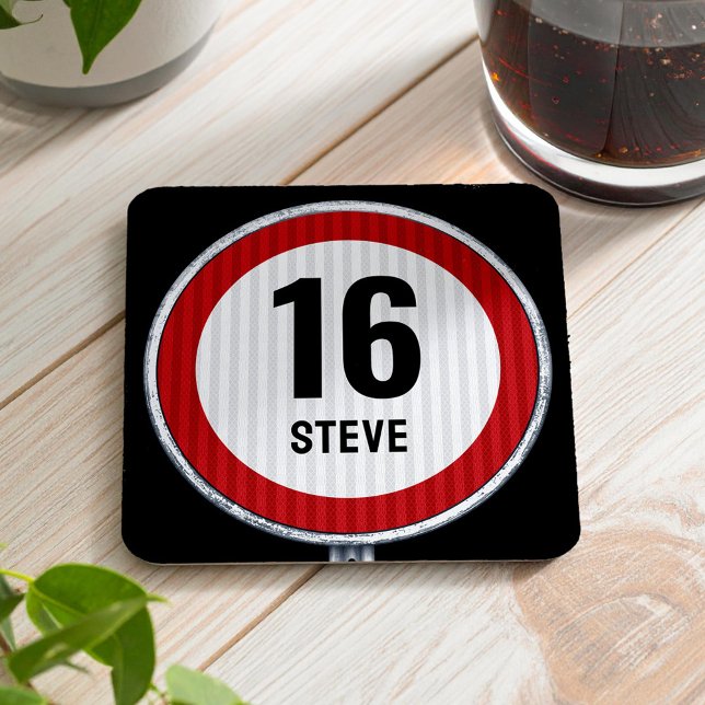 16th Birthday Speed Limit CUSTOMIZABLE Square Paper Coaster (Creator Uploaded)