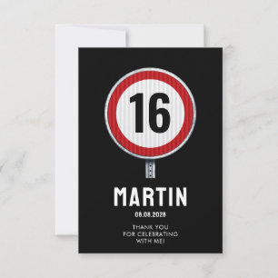 16th Birthday Speed Limit Thank You Card