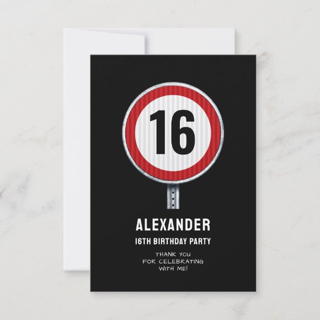 16th Birthday Speed Limit Thank You Card (Front)