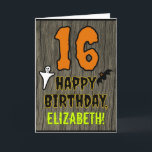 16th Birthday: Spooky Halloween Theme, Custom Name Card<br><div class="desc">The front of this scary and spooky Halloween birthday themed greeting card design features a large number "16". It also features the message "HAPPY BIRTHDAY, ", plus an editable name. There are also depictions of a ghost and a bat on the front. The inside features a personalized birthday greeting message,...</div>