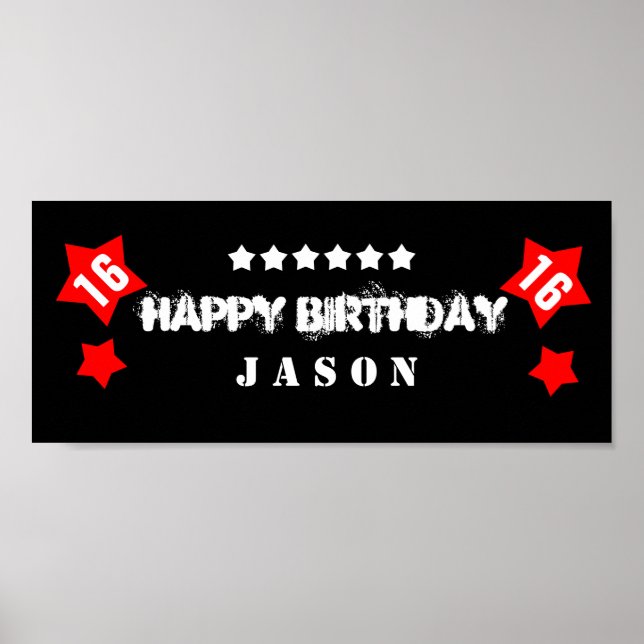 16th Birthday Star Banner Custom Name V16S STARS Poster (Front)