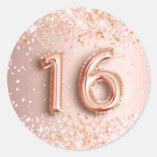 16th birthday sweet 16 blush rose gold glitter classic round sticker