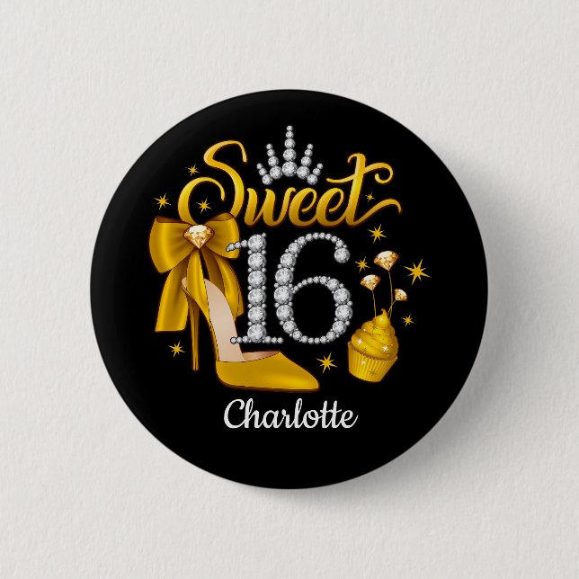 16th Birthday. Sweet 16 girl’s 6 Cm Round Badge (Front)