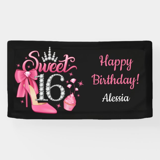 16th Birthday. Sweet 16 girls Banner (Horizontal)