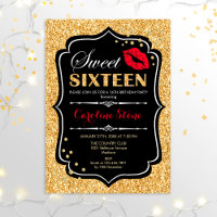 16th Birthday - Sweet Sixteen Gold Black Red