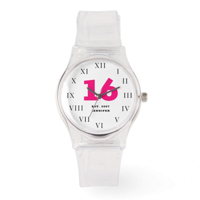 16th Birthday Sweet Sixteen Hot Pink Girl Pretty Watch (Front)