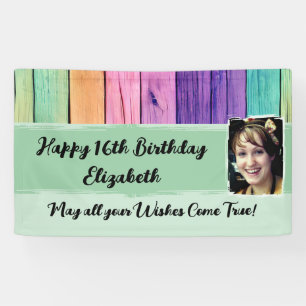 16th Birthday unicorn colours name photo green Banner