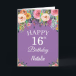 16th Birthday Watercolor Floral Flowers Purple Card<br><div class="desc">16th Birthday Watercolor Floral Flowers Purple Card with personalised name and age. For further customisation,  please click the "Customise it" button and use our design tool to modify this template.</div>