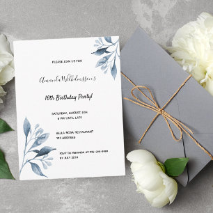 16th birthday white blue botanical invitation postcard