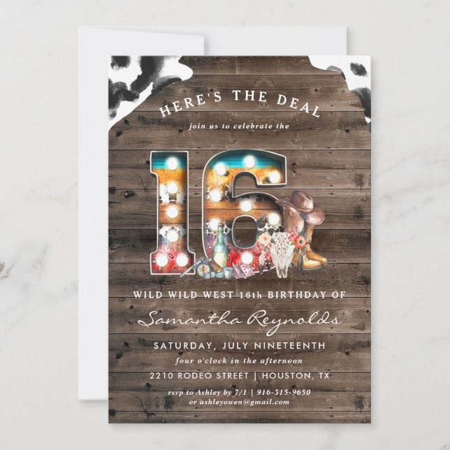 16th Birthday | Wild West Cowboy Invitation (Front)