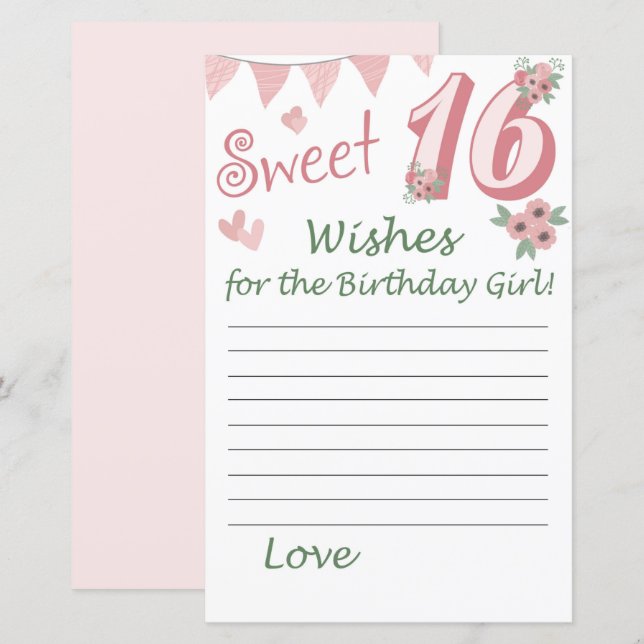 16th birthday Wishes for the birthday girl (Front/Back)