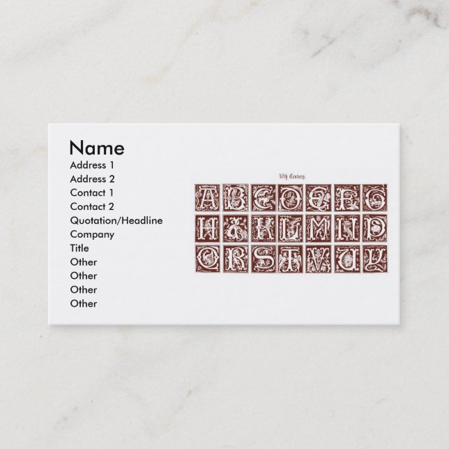 16th Century Alphabet Business Card (Front)