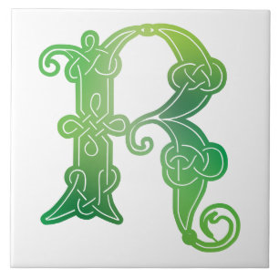 16th Century Celtic Knot Decorative Capital R Tile