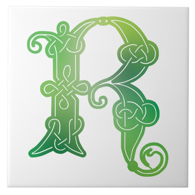 16th Century Celtic Knot Decorative Capital R Tile (Front)