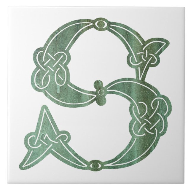 16th Century Celtic Knot Decorative Capital S Tile (Front)