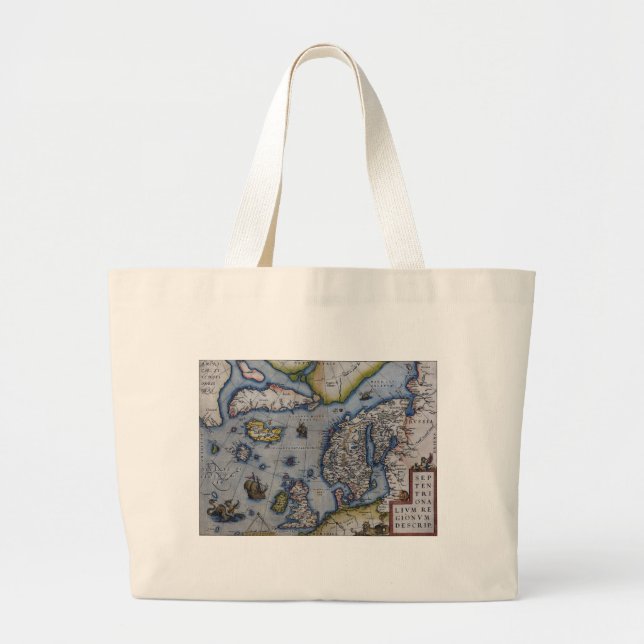16th Century Map of Scandinavia Large Tote Bag (Front)