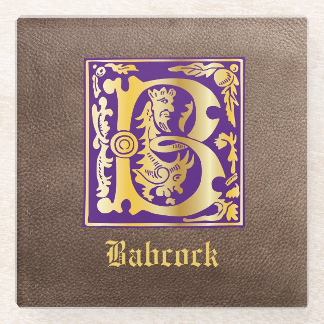 16th Century Mythic Creatures Decorative Capital B Glass Coaster (Front)