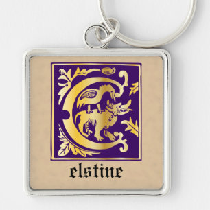 16th Century Mythic Creatures Decorative Capital C Key Ring