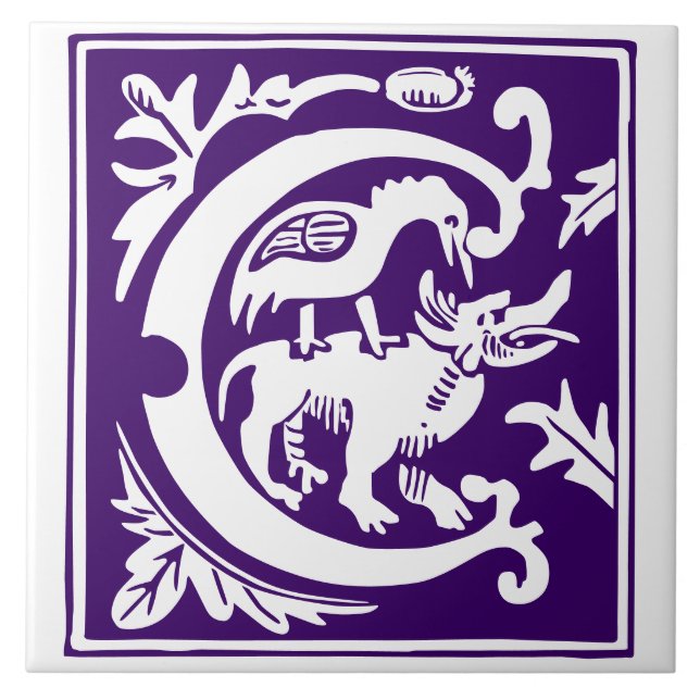 16th Century Mythic Creatures Decorative Capital C Tile (Front)