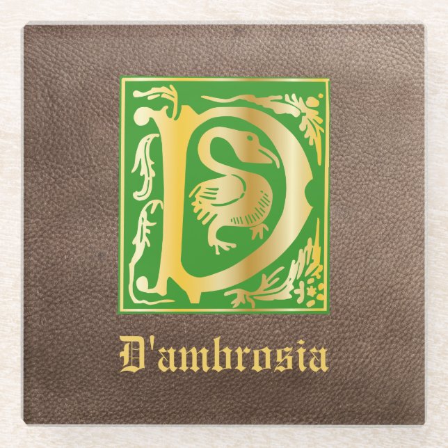 16th Century Mythic Creatures Decorative Capital D Glass Coaster (Front)