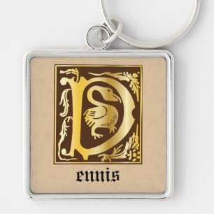 16th Century Mythic Creatures Decorative Capital D Key Ring