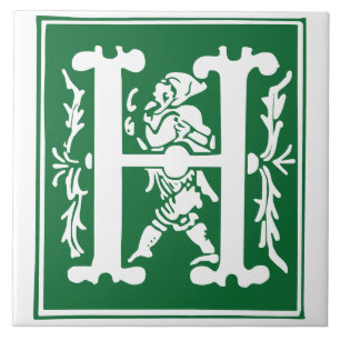 16th Century Mythic Creatures Decorative Capital H Tile