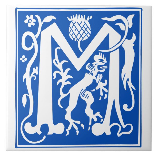 16th Century Mythic Creatures Decorative Capital M Tile (Front)