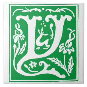 16th Century Mythic Creatures Decorative Capital Y Tile