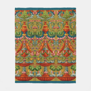 16th century winged sphynx fountain flowers fronds fleece blanket