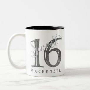 16th Charcoal Grey   Sweet 16 Silver Glitter   Two-Tone Coffee Mug