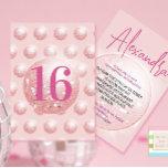 16th Disco Ball Modern Pink Birthday Invitation<br><div class="desc">!6th disco pink disco ball is the basis of this custom birthday card invitation.
All information is easily changed for your own and the age can be changed if you want. 
A pretty 16th birthday design.</div>