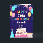 16th Happy Birthday Balloons Cake Navy Blue Card<br><div class="desc">16th Happy Birthday Colorful Balloons Cake Navy Blue with personalized name. For further customization,  please click the "Customize it" button and use our design tool to modify this template.</div>