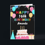 16th Happy Birthday Colourful Balloons Cake Black Card<br><div class="desc">16th Happy Birthday Colourful Balloons Cake Black with personalised name. For further customisation,  please click the "Customise it" button and use our design tool to modify this template.</div>
