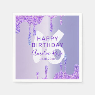 16th Happy Birthday Purple Metallic Napkin