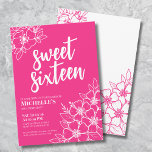 16th Hot Pink Sweet Sixteen Birthday Party Invitation<br><div class="desc">16th Hot Pink Floral Sweet Sixteen Birthday Party Invitation. A fun but elegant 16th birthday party invitation with girly bright pink and white flower outlines. A playful flower pattern frames a script typography "sweet sixteen" mixed with a more classic serif font. Celebrate 16 years of life with this stylish beautiful...</div>