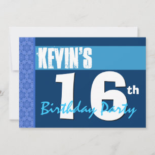 16th Modern Blue Teen Birthday Party Invitation