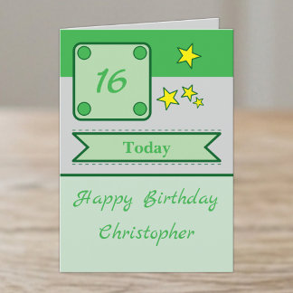 16th name stars green birthday card
